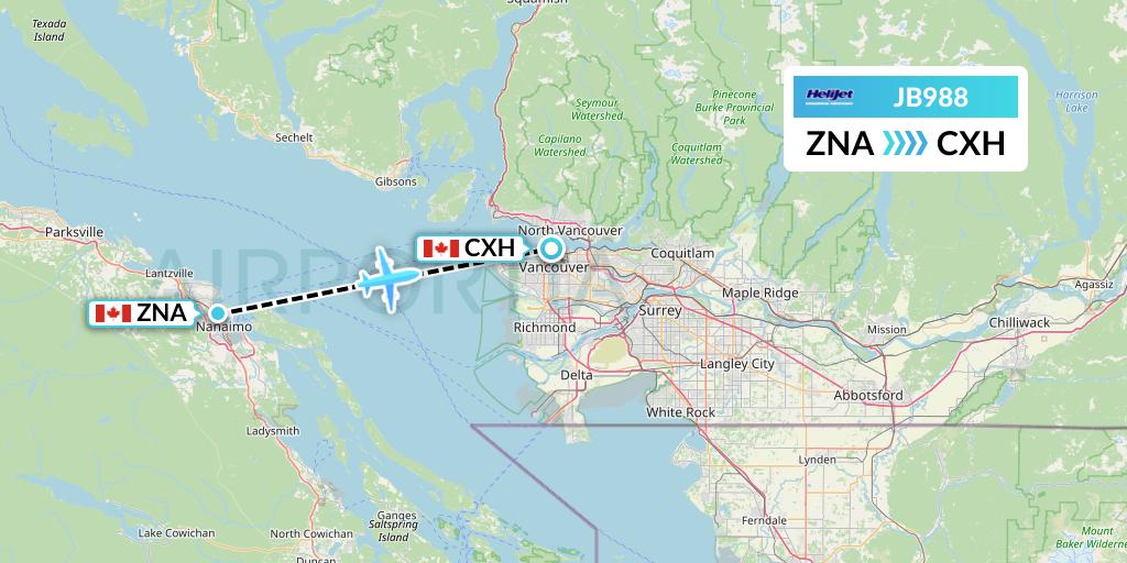 JB988 Helijet International Flight Map: Nanaimo to Vancouver