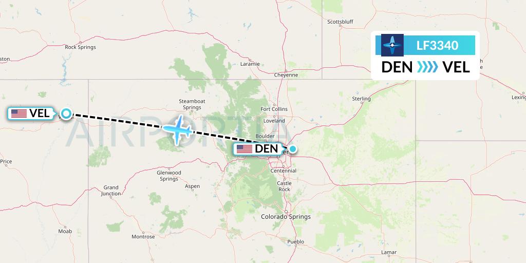 LF3340 Corporate Flight Management Flight Map: Denver to Vernal