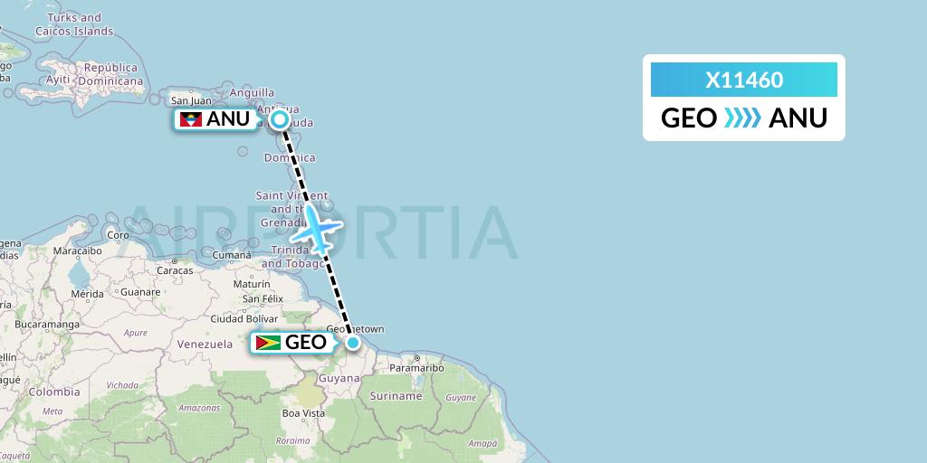 X11460 Nik Airways Flight Map: Georgetown to Antigua