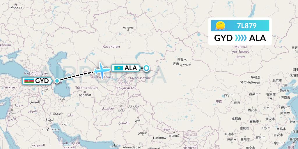 7L879 Silk Way West Airlines Flight Map: Baku to Almaty
