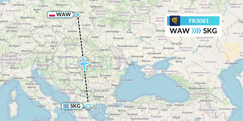 FR3081 Ryanair Flight Map: Warsaw to Thessaloniki