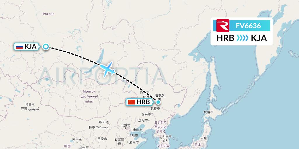 FV6636 Rossiya Flight Map: Harbin to Krasnoyarsk