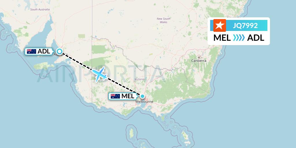 JQ7992 Jetstar Airways Flight Map: Melbourne to Adelaide
