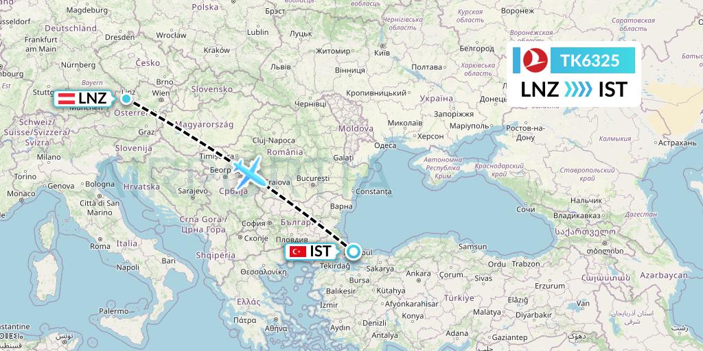 TK6325 Turkish Airlines Flight Map: Linz to Istanbul