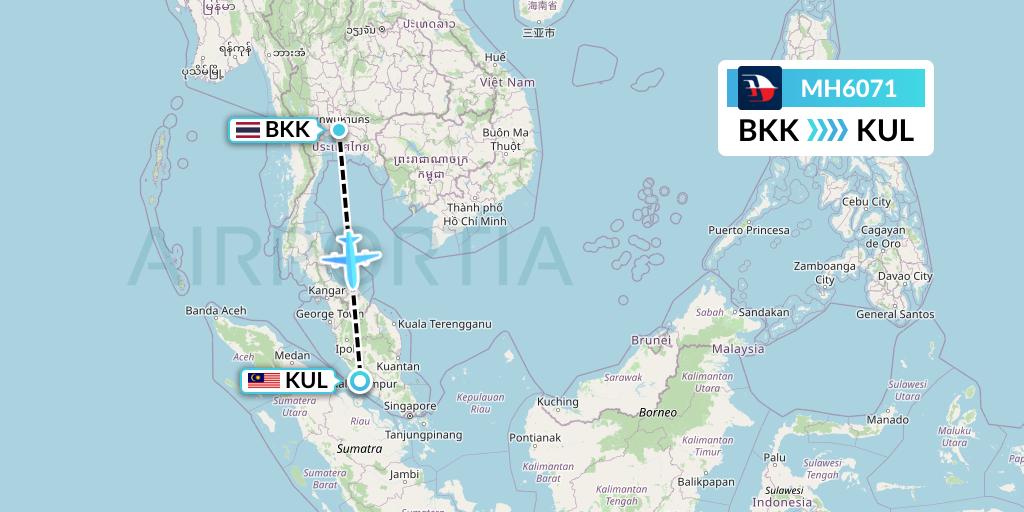 MH6071 Malaysia Airlines Flight Map: Bangkok to Kuala Lumpur