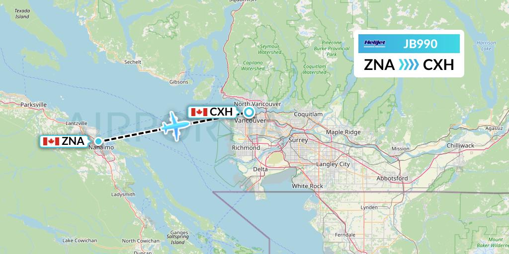 JB990 Helijet International Flight Map: Nanaimo to Vancouver