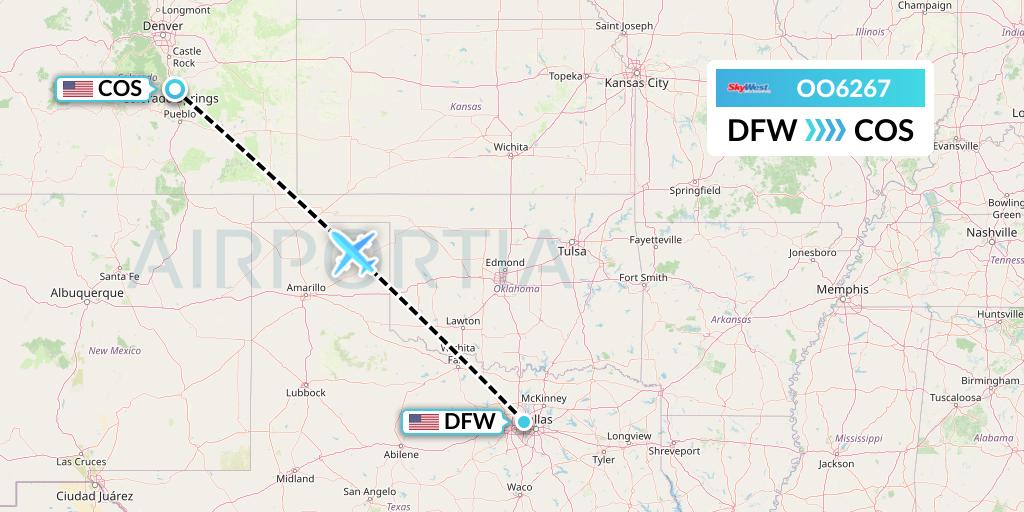 OO6267 SkyWest Airlines Flight Map: Dallas to Colorado Springs