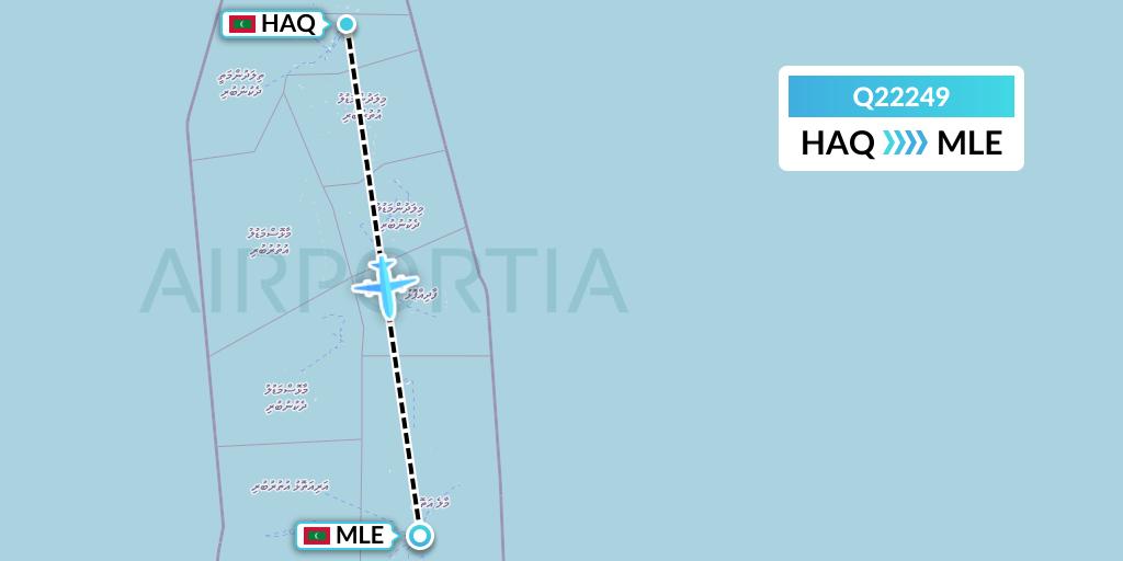 Q22249 Maldivian Flight Map: Hanimaadhoo Island to Male