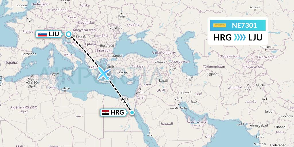 NE7301 Nesma Airlines Flight Map: Hurghada to Ljubljana