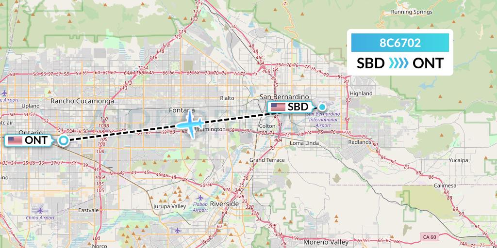 8C6702 Air Transport International Flight Map: San Bernardino to Ontario