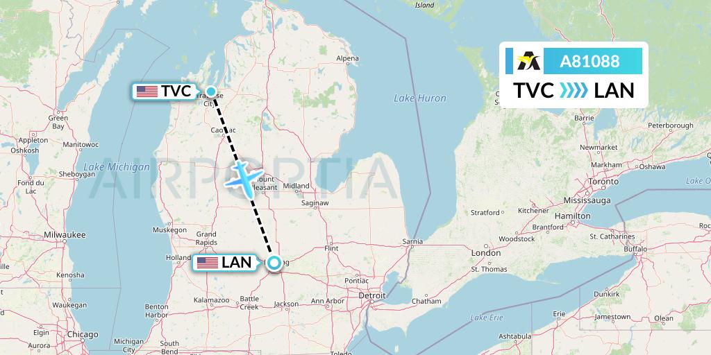 A81088 Aerolink Uganda Flight Map: Traverse City to Lansing