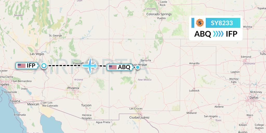 SY8233 Sun Country Airlines Flight Map: Albuquerque to Bullhead City