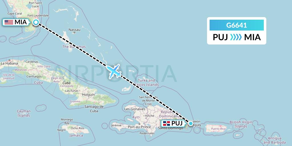 G6641 Fly Arna Flight Map: Punta Cana to Miami