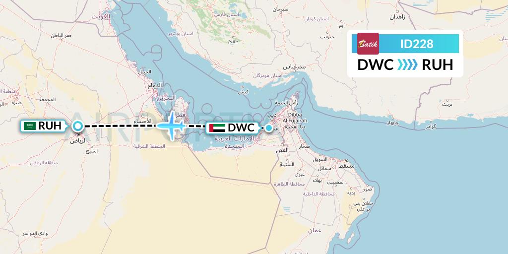 ID228 Batik Air Flight Map: Dubai to Riyadh