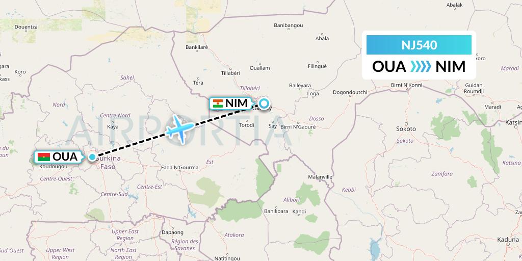 NJ540 Ghadames Air Transport Flight Map: Ouagadougou to Niamey