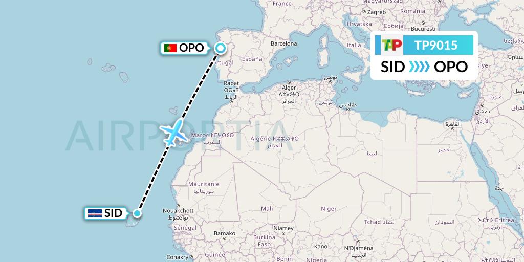 TP9015 TAP Portugal Flight Map: Espargos to Porto
