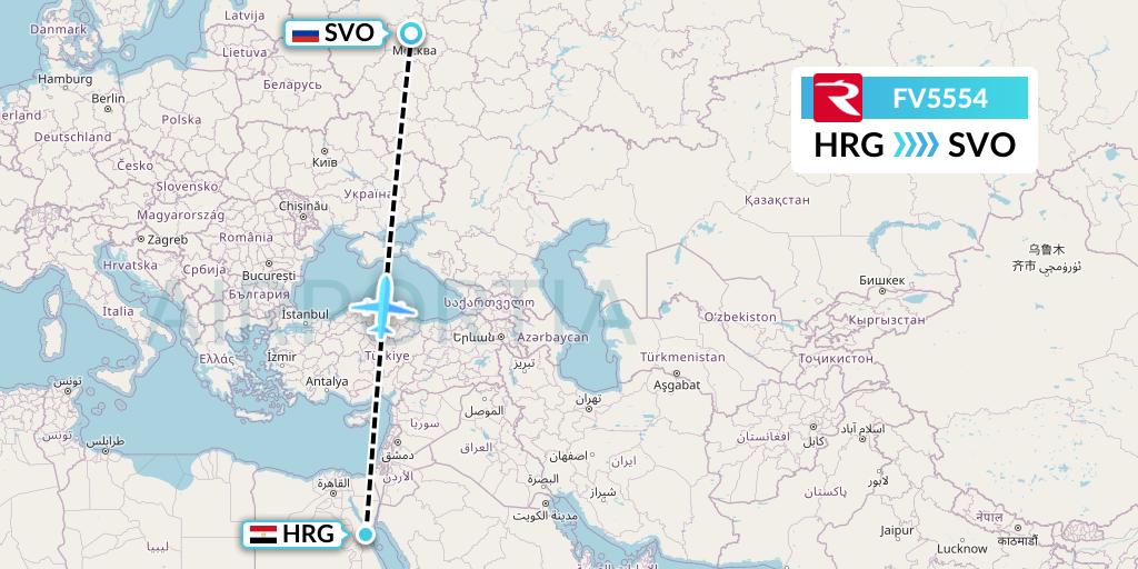 FV5554 Rossiya Flight Map: Hurghada to Moscow