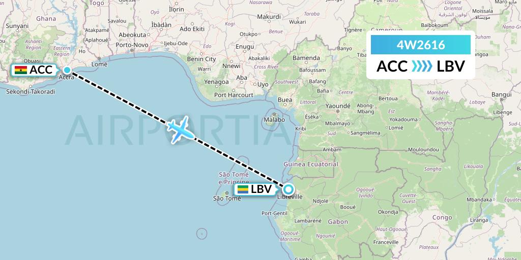 4W2616 Warbelows Air Ventures Flight Map: Accra to Libreville