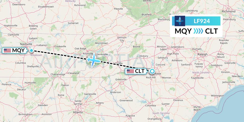 LF924 Corporate Flight Management Flight Map: Smyrna to Charlotte