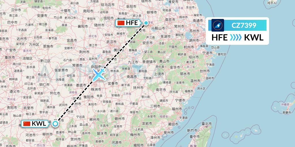 CZ7399 China Southern Airlines Flight Map: Hefei to Guilin