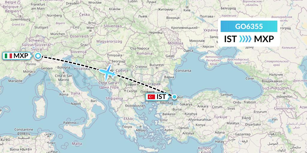 GO6355 ULS Airlines Cargo Flight Map: Istanbul to Milan