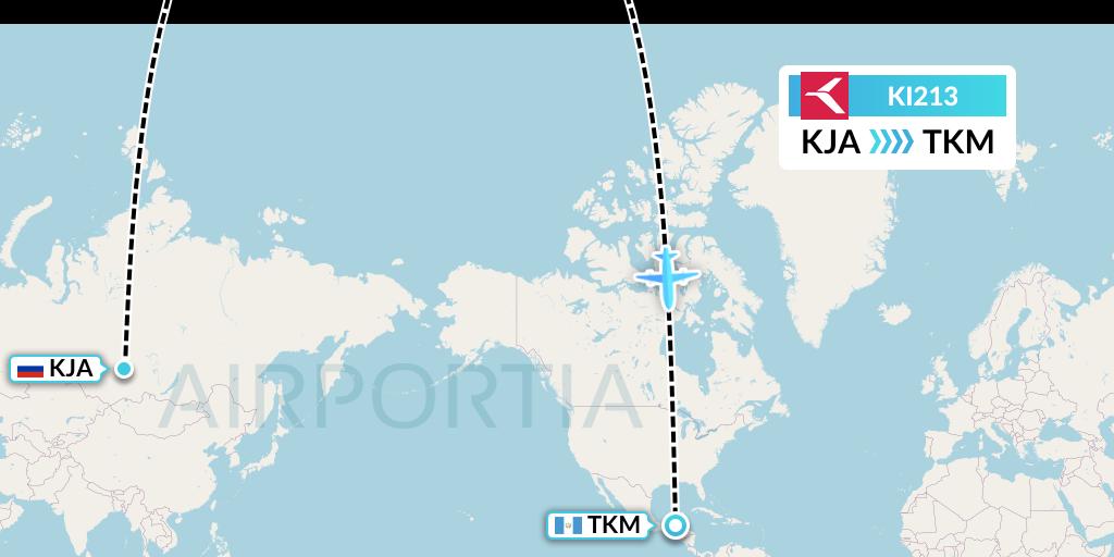 KI213 Krasavia Flight Map: Krasnoyarsk to Tikal