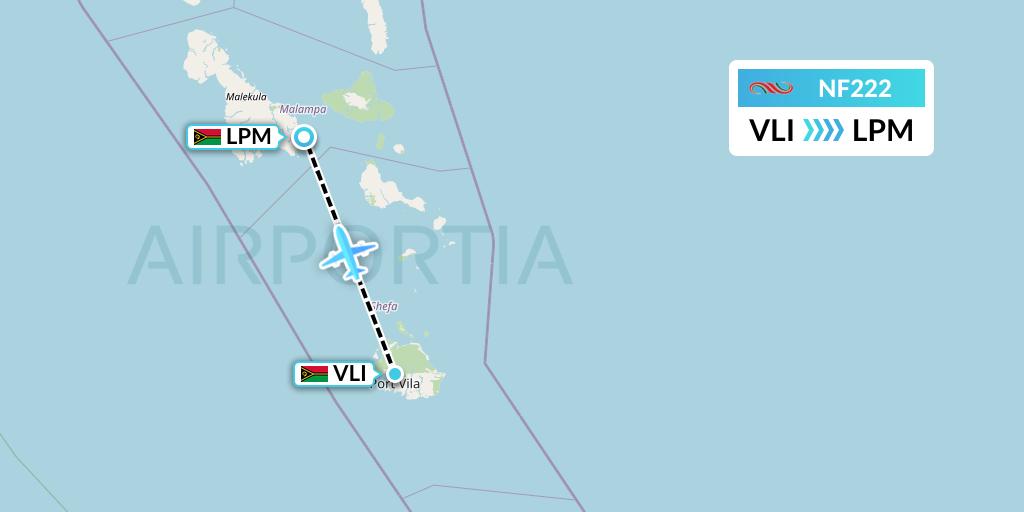NF222 Air Vanuatu Flight Map: Port Vila to Lamap