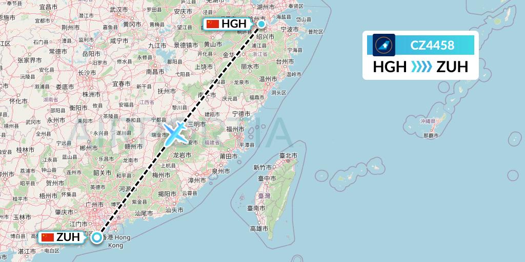CZ4458 China Southern Airlines Flight Map: Hangzhou to Zhuhai