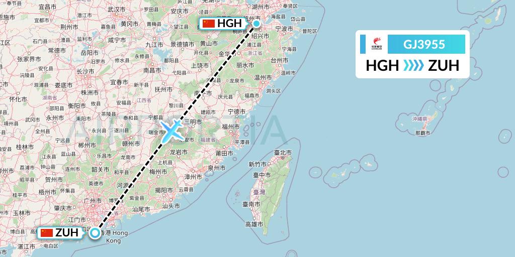 GJ3955 Loong Airlines Flight Map: Hangzhou to Zhuhai