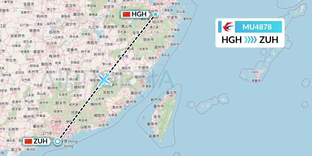 MU4878 China Eastern Airlines Flight Map: Hangzhou to Zhuhai