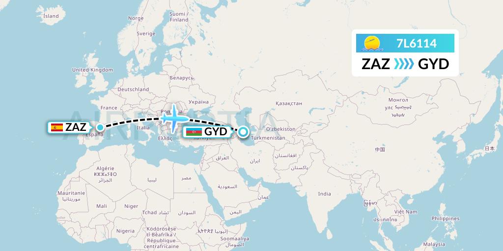 7L6114 Silk Way West Airlines Flight Map: Zaragoza to Baku