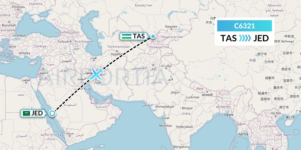 C6321 Capitol Air Express Flight Map: Tashkent to Jeddah