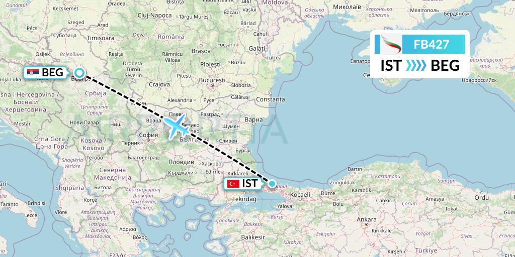 FB427 Bulgaria Air Flight Map: Istanbul to Belgrade
