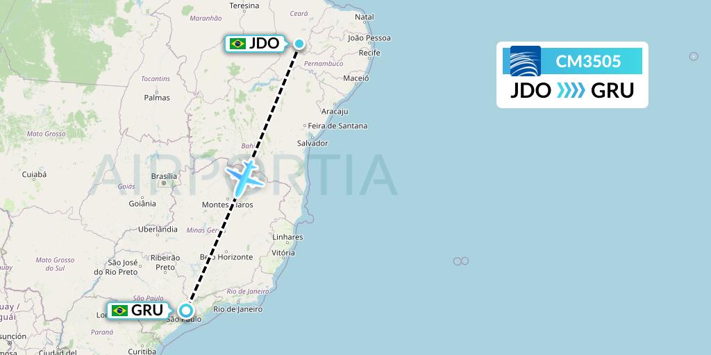 CM3505 Copa Airlines Flight Map: Juazeiro Do Norte to Sao Paulo
