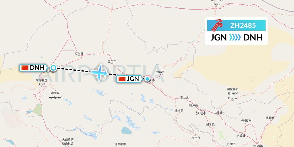 ZH2485 Shenzhen Airlines Flight Map: Jiayuguan to Dunhuang