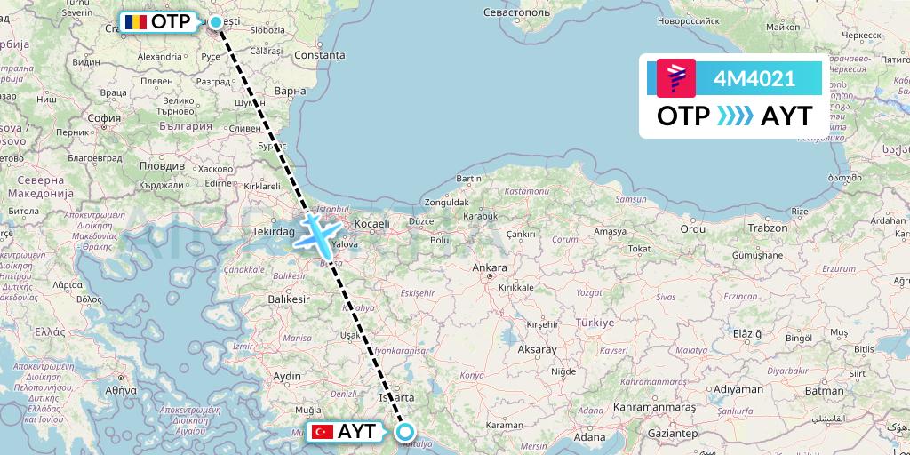 4M4021 LATAM Airlines Argentina Flight Map: Bucharest to Antalya