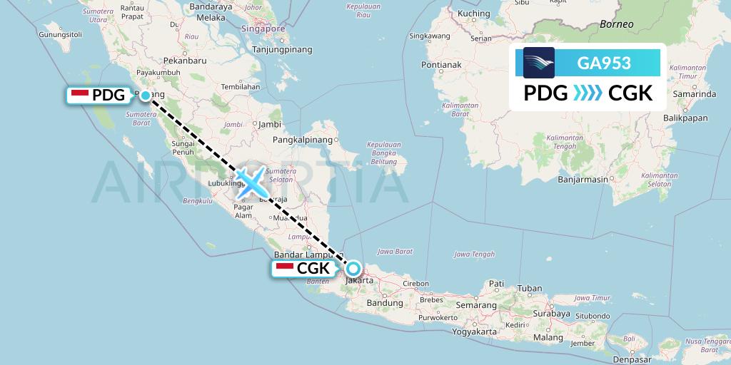 GA953 Garuda Indonesia Flight Map: Padang to Jakarta