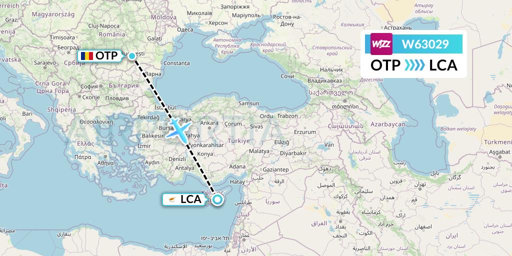 W63029 Wizz Air Flight Map: Bucharest to Larnaca