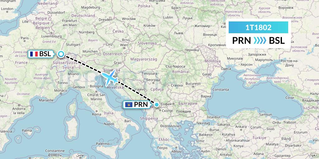 1T1802 Russian Sky Flight Map: Pristina to Basel