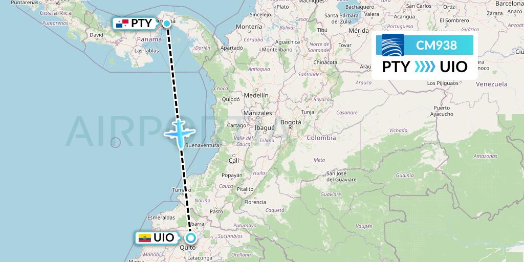 CM938 Copa Airlines Flight Map: Panama City to Quito