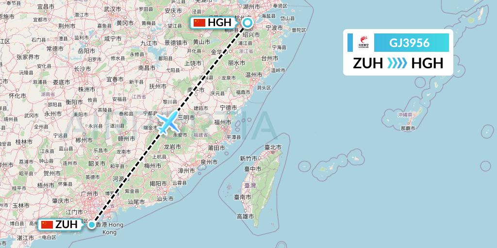 GJ3956 Loong Airlines Flight Map: Zhuhai to Hangzhou