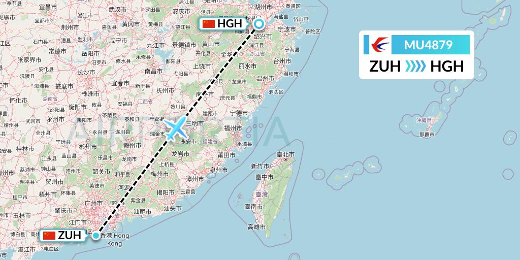 MU4879 China Eastern Airlines Flight Map: Zhuhai to Hangzhou