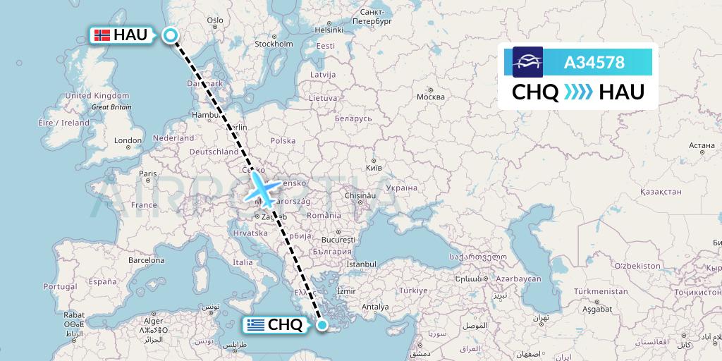 A34578 Aegean Airlines Flight Map: Chania to Haugesund