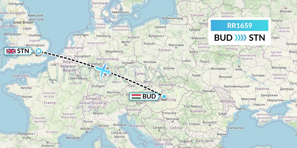 RR1659 Royal Air Force Flight Map: Budapest to London