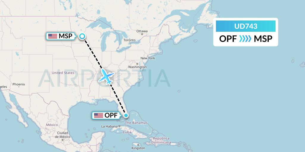 UD743 UR Airlines Flight Map: Miami to Minneapolis