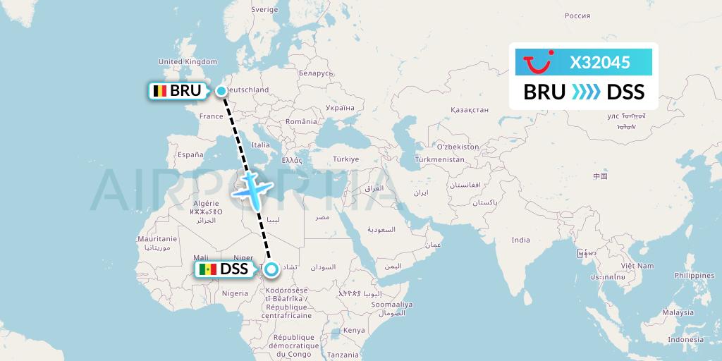 X32045 TUI fly Germany Flight Map: Brussels to Dakar
