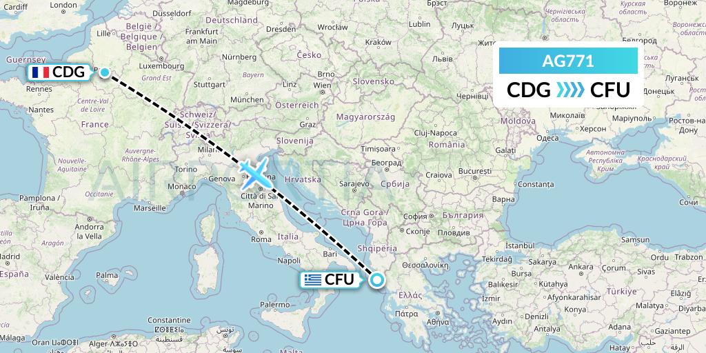 AG771 Aruba Airlines Flight Map: Paris to Corfu