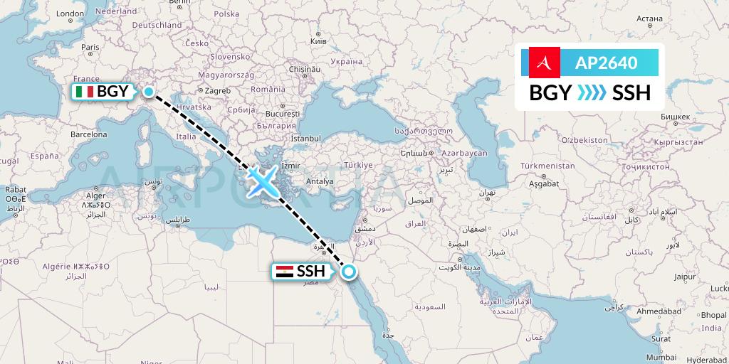 AP2640 AlbaStar Flight Map: Milan to Sharm el-Sheikh