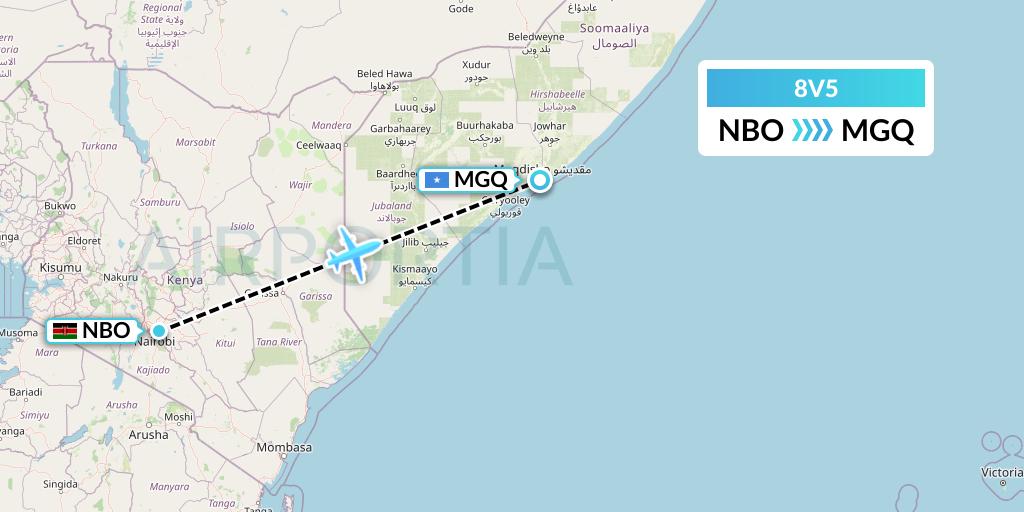 8V5 Wright Air Service Flight Map: Nairobi to Mogadishu