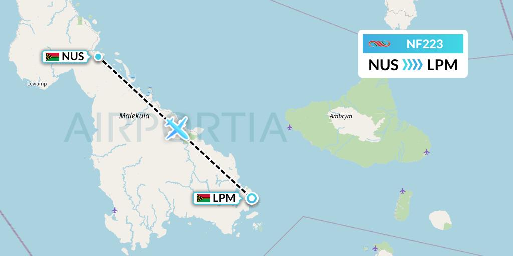 NF223 Air Vanuatu Flight Map: Norsup to Lamap